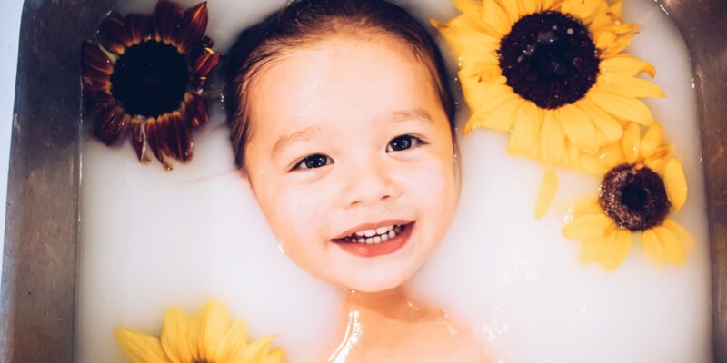 Baby in milk bath