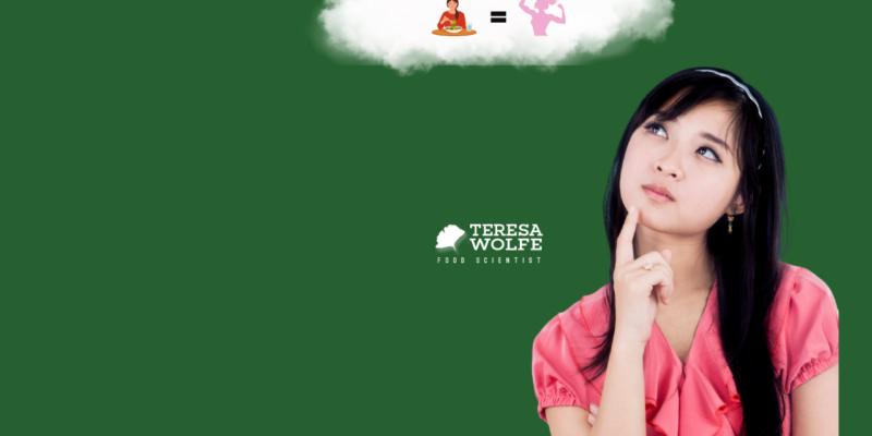 Young Asian woman mentally rehearsing how eating healthy will make her stronger. Message: Mental Rehearsal Transforms Your Eating Habits